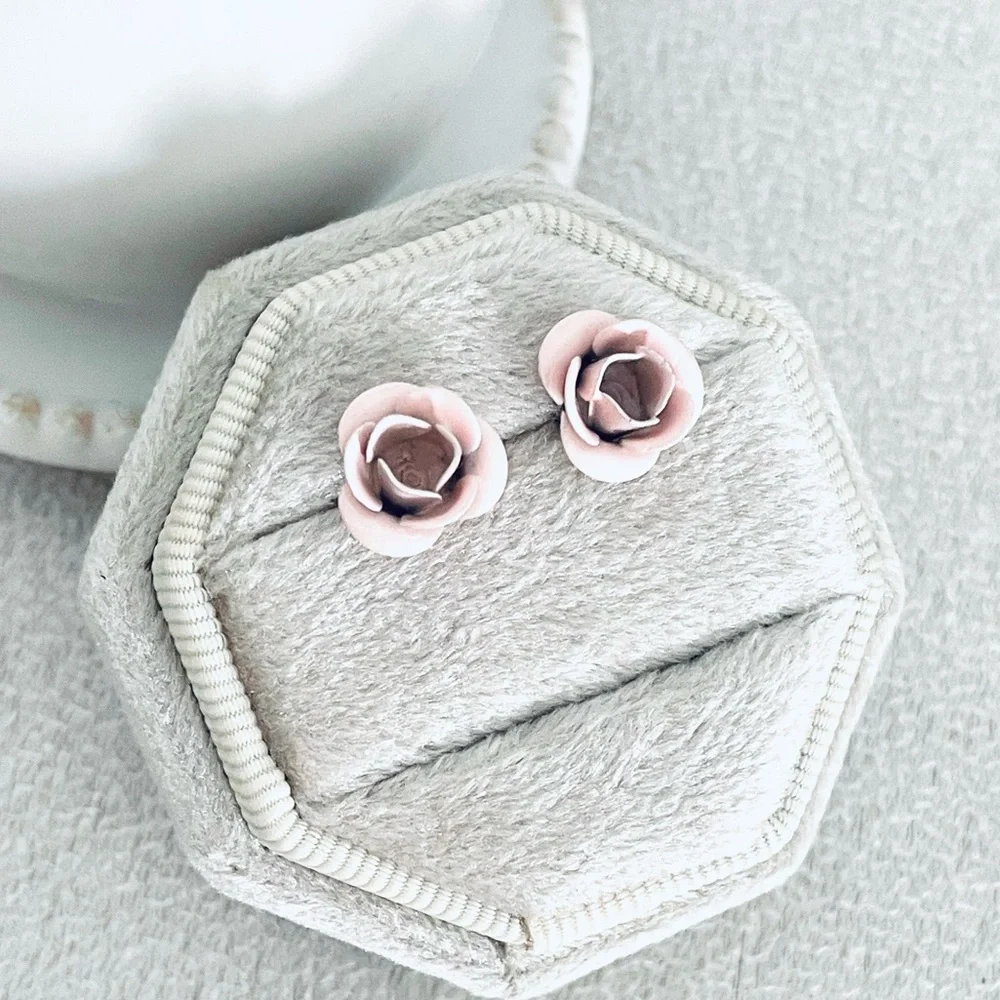 Pink rose earrings